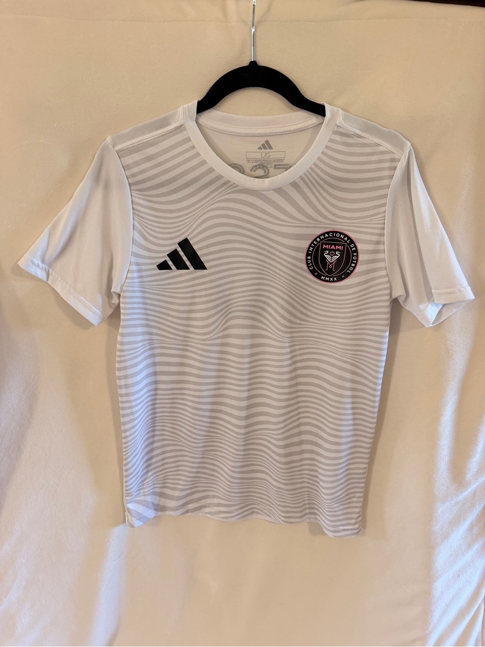 adidas White Kids Messi Inter Miami Wave-Pattern Training Jersey